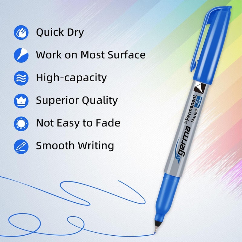Cgerma Ultra Fine Point Permanent Marker Bulk, 8 Assorted Colors 0.4mm Fine Tip Permanent Markers set，Thin Tip Works on Paper, Glass, Ceramic, Plastic, Wood, Rock, Metal for Kids and Adult - Image 3